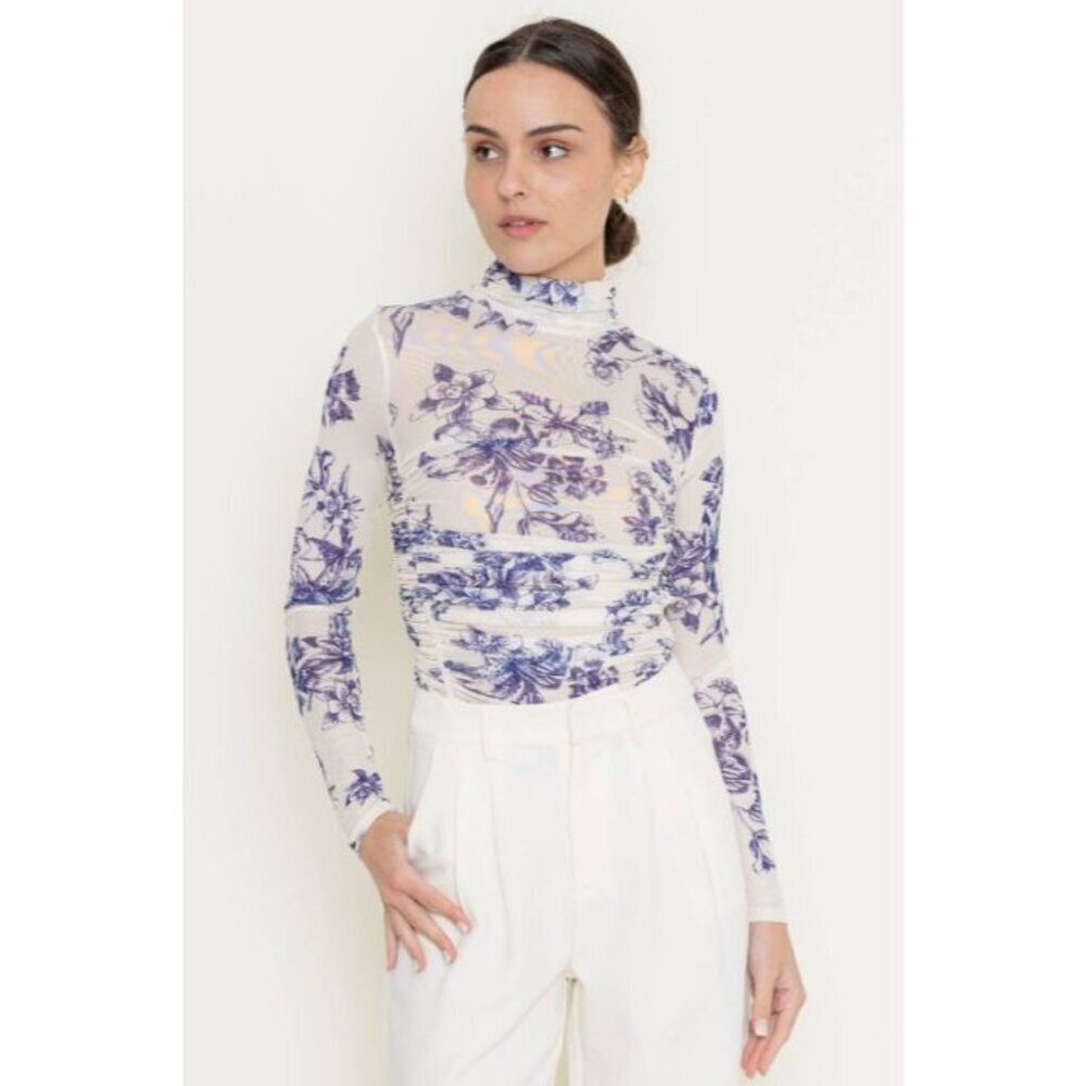 Fore Collection Mock Neck Floral Mesh Bodysuit